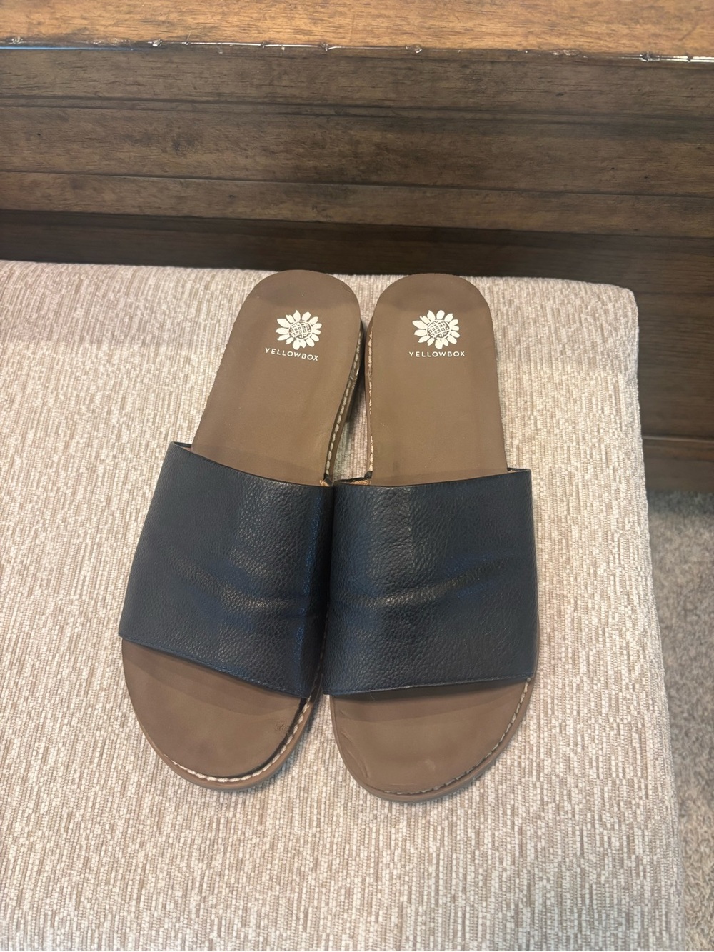 Yellow Box Black Slide Sandals